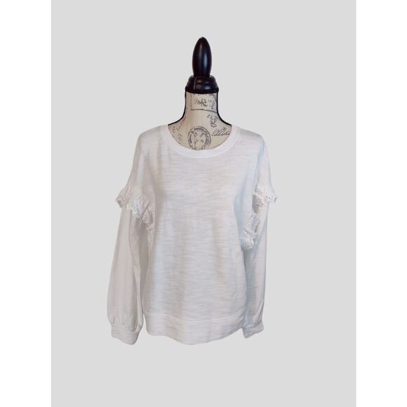 Crown & Ivy White Oversized Sweatshirt 100% Cotton Ruffle Eyelet Top Size M - Picture 2 of 11